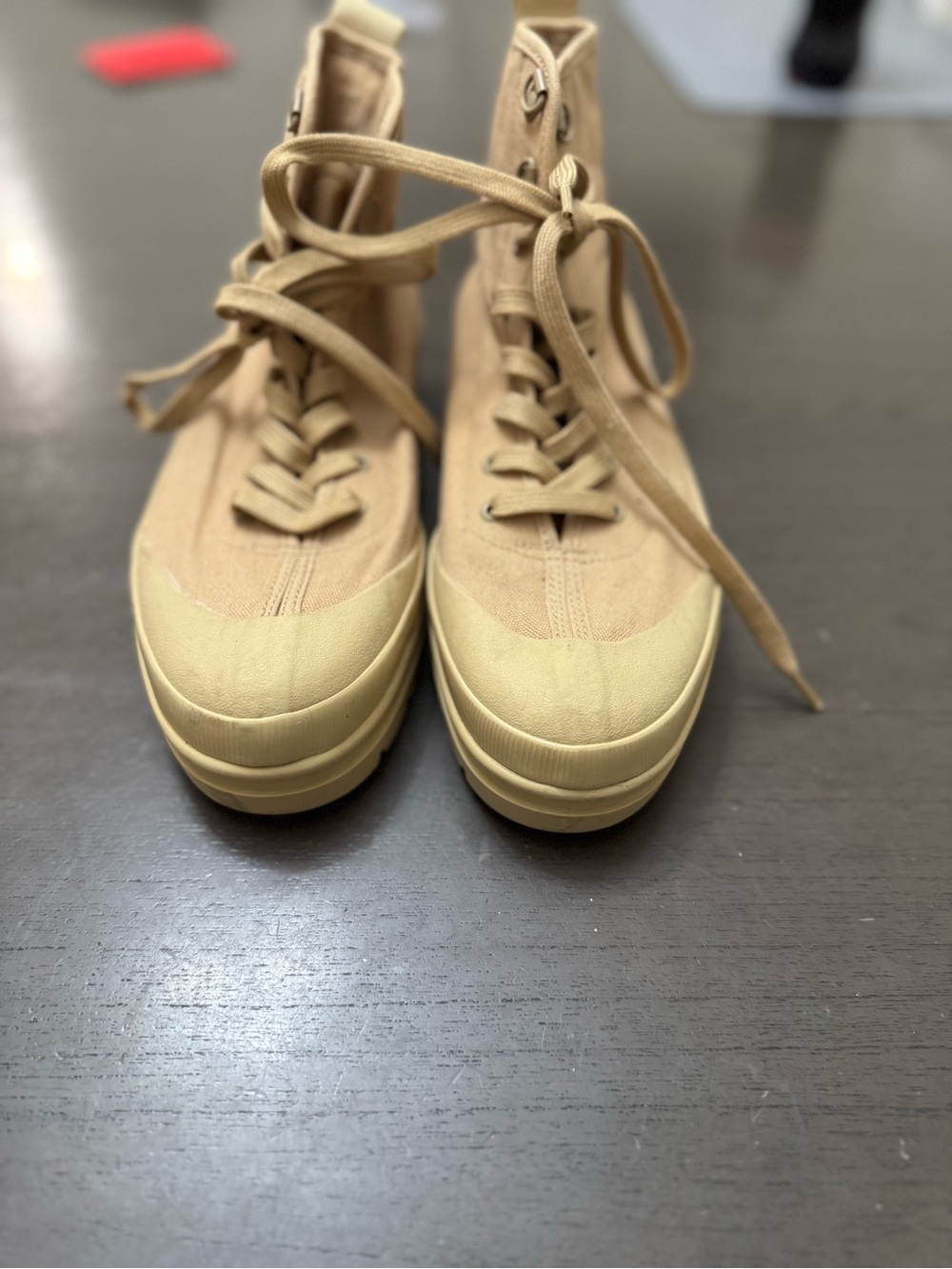 Everlane Canvas Utility Combat Boots Women's size 8.5 Tan Khaki Platform Lace Up